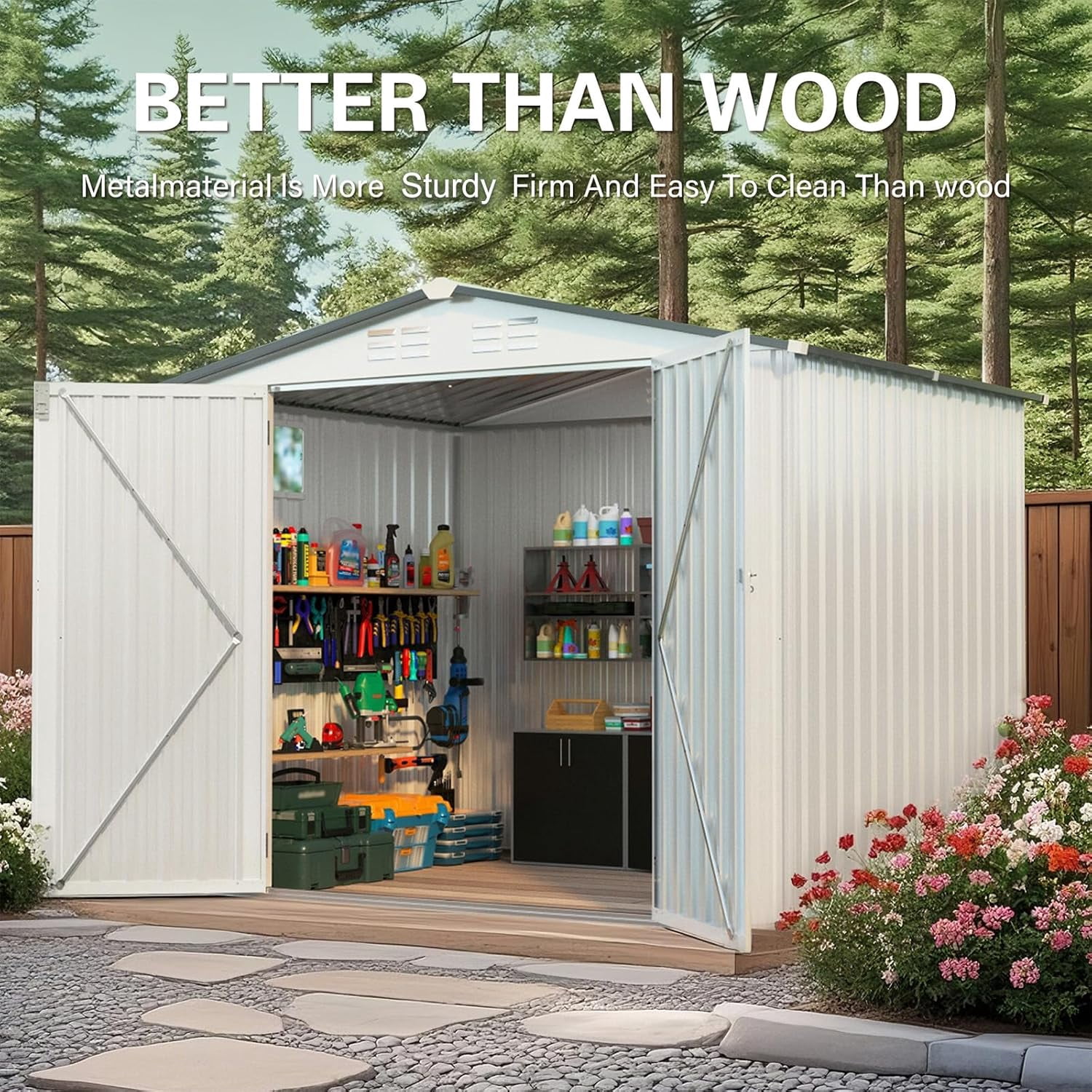 8X6FT Metal Storage Shed,Tool Shed with Peaked Roof, Outdoor Storage Shed with Clear Window and Lockable Door, Garden Shed for Garden, Backyard,Patio,Sundries