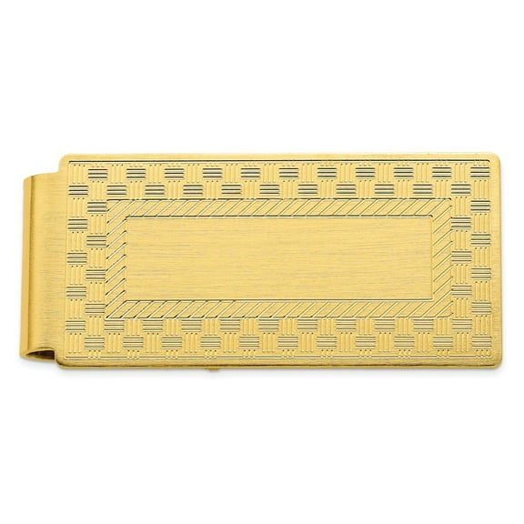 Gold Plated Solid Polished Patterned Engravable (front only) Checkerboard Hinged Money Clip Measures 50x23mm Wide Jewelr