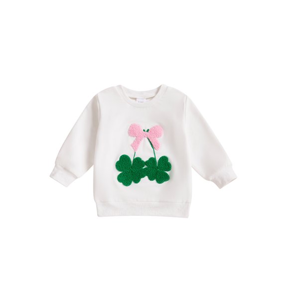 Okbabeha Toddler Baby Boy Girl St Patricks Day Outfit Lucky Charm Four Leaf Clover Embroidery Crewneck Sweatshirt Long Sleeve Irish Pullover Shirts Tops