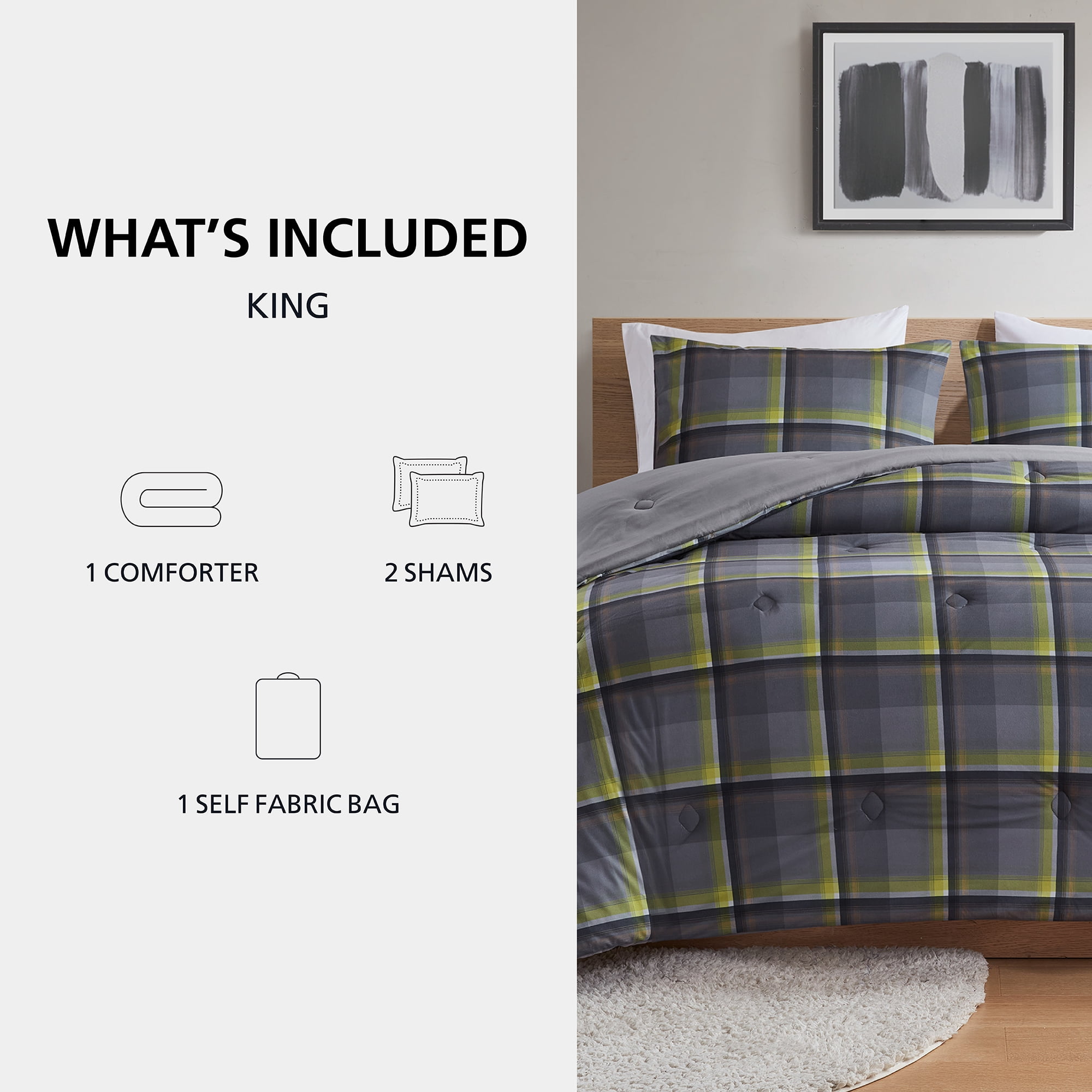 Mainstays Western Plaid 3-Piece Green Comforter Set, King