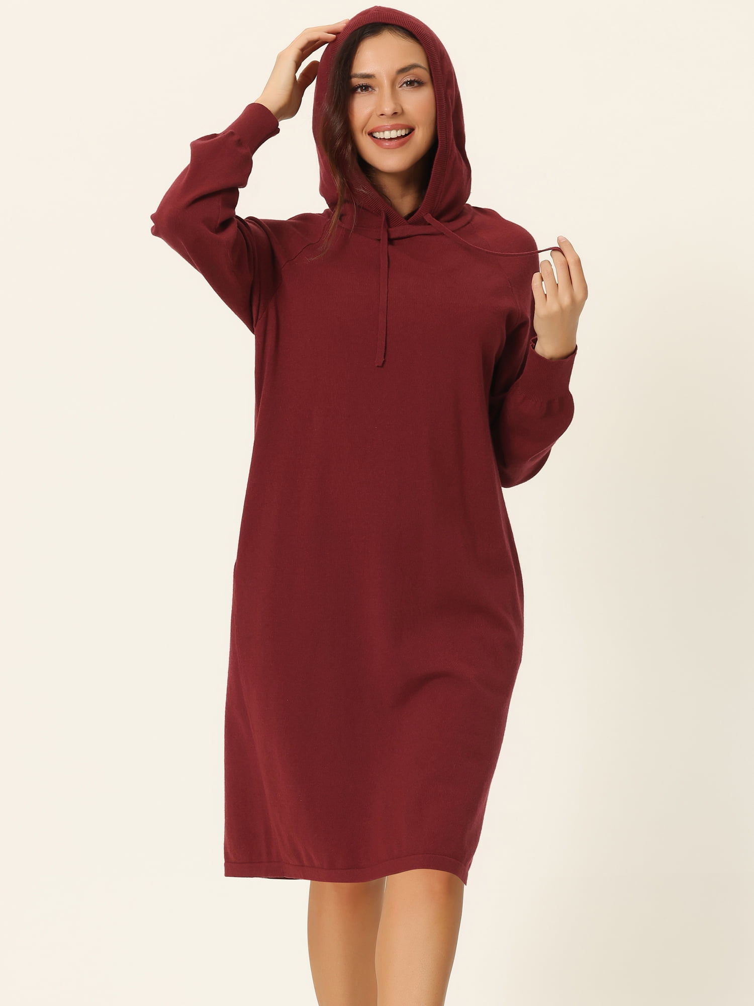 DARING DIVA Pullover Sweatshirt Long Sleeve Hoodie Dress with Pockets L Red