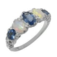 thumbnail image 1 of LBG British Made 10k White Gold Natural Sapphire & Opal Womens Anniversary Ring - 33 size options - Size 6.75, 1 of 6