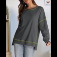 thumbnail image 4 of Sudadera Informal de Cuello Redondo para Mujer, Larga, Talla Grande, , con Costuras en Contraste, para Otoño. Gris Oscuro M, 4 of 8