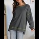 thumbnail image 4 of Sudadera Informal de Cuello Redondo para Mujer, Larga, Talla Grande, , con Costuras en Contraste, para Otoño. Gris Oscuro M, 4 of 8