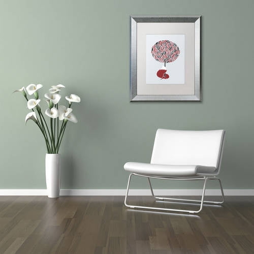 Trademark Fine Art 'Cherry Tree Fox' Canvas Art by Robert Farkas, White Matte, Silver Frame