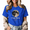 Blue-1, variant on Women's Vintage Sepia Full Moon Two Tone Copy Moon Joy Quote Graphic Cropped Short Sleeve T-shirt Classic Relaxed Fit Casual Tee For Retro Night Sky Aesthetic Lovers