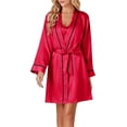 thumbnail image 5 of Women's 3pcs Satin Pajamas Set Cami Top and Shorts Sleepwear PJs Set with Robe,Red, 5 of 5