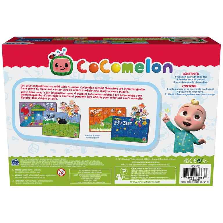 Cocomelon, 4-Pack Wooden Jigsaw Puzzles, 18-Pieces Each, Ages 3