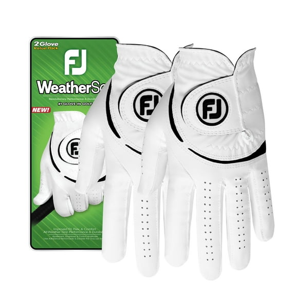 FootJoy WeatherSof - Paquete de 2 guantes de golf para hombre, color blanco, talla grande, para usar en la mano izquierda