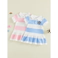 thumbnail image 3 of BemeyourBBs Toddler Baby Girl Summer Football Dress Little Baby Girl Soccer Dress Outfit Football Embroidered Striped Button Collared Short Sleeve A Line Ruffled Dress, 3 of 9