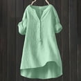 thumbnail image 4 of GZWYHT Button Down Shirts For Women，Cotton Tunic Tops For Women Linen Shirts For Women Spring Tops Loose Fit Blouses Roll Up Short Sleeve Tops Blouse Tops Summer Tops Green L, 4 of 4