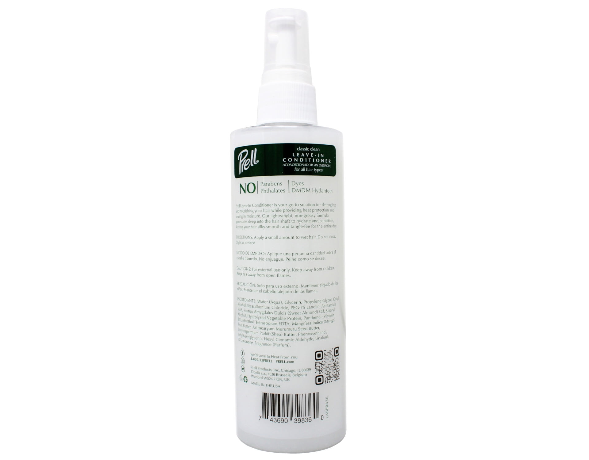 Prell Classic Clean Leave-in Conditioner, Detangles and Nourishes Heat Protection 8 fl. oz for All hair Types. - 6 Pack