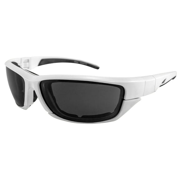 Birdz Eyewear Oriole-2 Padded Motocycle Riding Sunglasses White Frame with Smoke Lens with Removable Foam Padding
