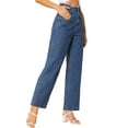 thumbnail image 5 of Allegra K Women's Casual Button Cotton Trim High Waist Wide Leg Long Jeans, 5 of 6