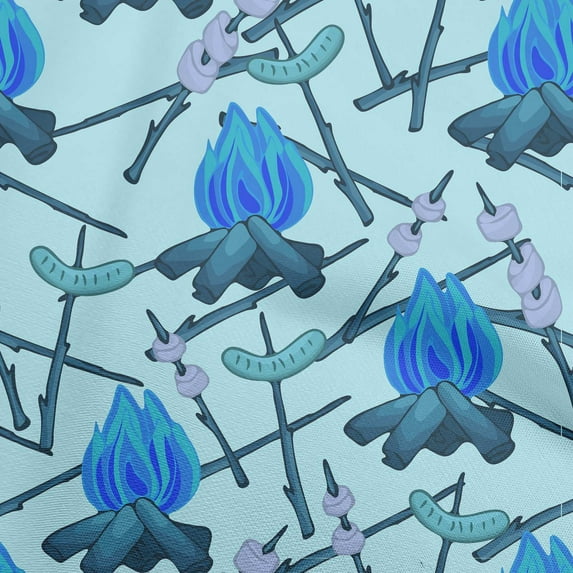 oneOone Cotton Flex Aqua Blue Fabric Campfire Fabric For Sewing Printed Craft Fabric By The Yard 40 Inch Wide