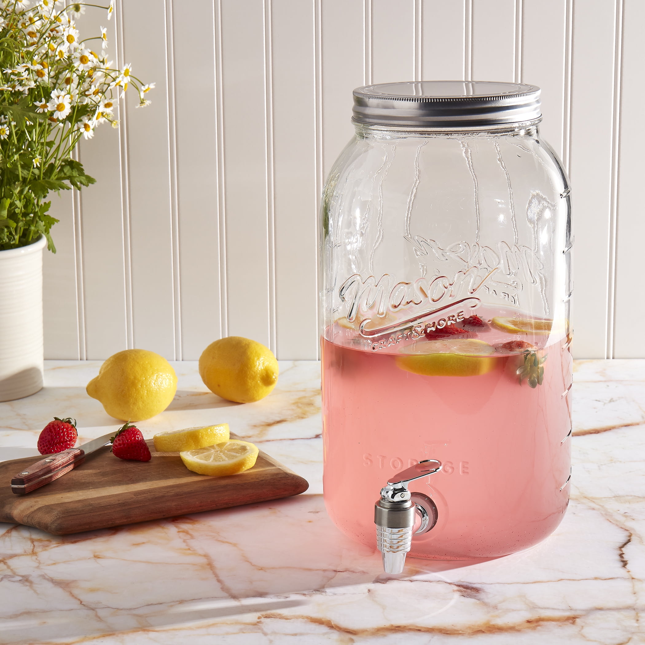 Mason Craft and More 8 Liter Round Glass Drink Dispenser with Metal Lid