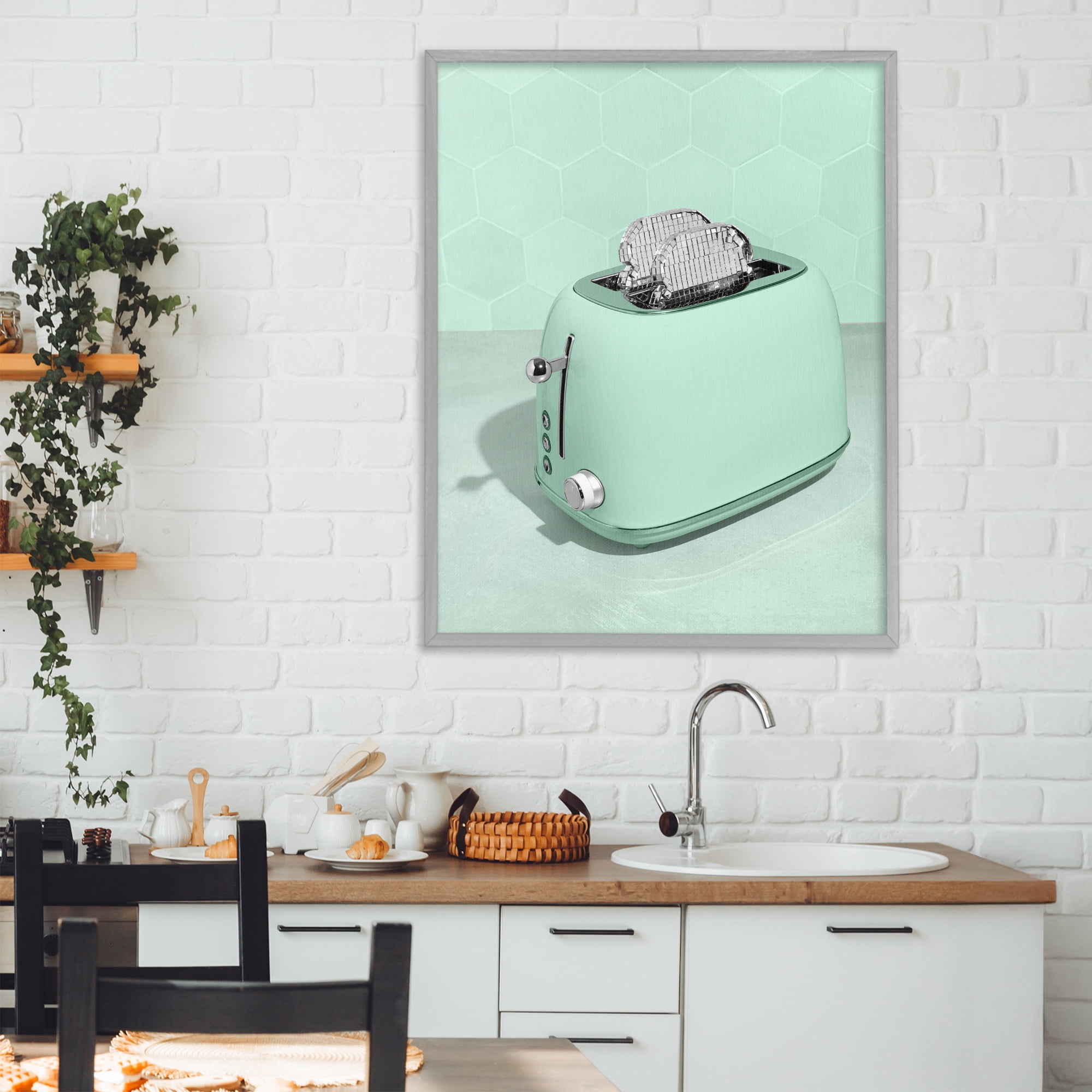 Stupell Industries Disco Toaster Over Green Gray Framed Giclee Art, design by LISH Creative