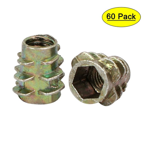 M5x10mm Hex Socket Threaded Insert Nuts Bronze Tone 60pcs for Wood Furniture