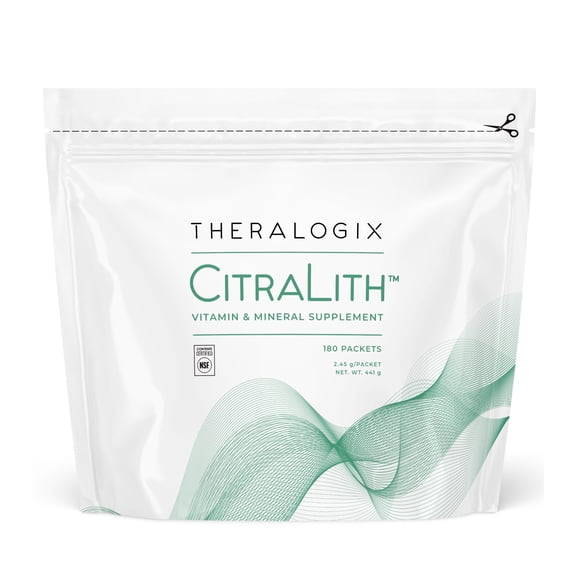 Theralogix CitraLith Vitamin & Mineral Supplement - 90-Day Supply - Kidney Health Support for Healthy Kidney Function - Includes Magnesium, Sodium, Potassium & Vitamin B6 - NSF Certified  180 Packets