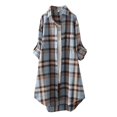 thumbnail image 2 of HOWPAY Plaid Shirts for Women Long Sleeve Button down Collared Classic Casual Shackets Stretch Loose Fit Oversized Comfy Fall Clothes Blue L, 2 of 3