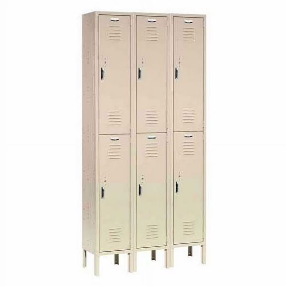 Double Tier Locker, 36"W x 15"D x 78"H, 6 Door Unassembled, Tan