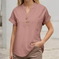 thumbnail image 2 of MIXUE Womens Summer Tops Summer Solid Color V Neck Short Sleeve Loose Fit Pleated Hem Flowy Pullover Tshirts Activewear,Red,L, 2 of 5