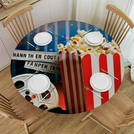 

Autua Movie Night Round Tablecloth Stain Resistant & Washable Perfect for Indoor/Outdoor Dining Kitchen Wedding Parties - Elastic Edge 100% Polyester Fiber 54 -58