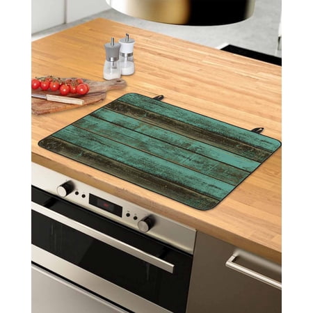 nqOlkjepod Large Induction Cooktop Protector Mat 28.5 x20.5 Retro Wood Grain Stove Top Covers for Electric Stove Farm Green Smear Vintage Wooden Stove Burner Cover Mats Glass Top Stove Cover