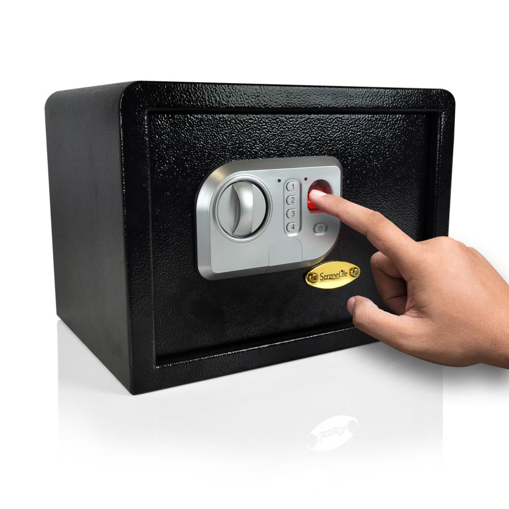 SereneLife Electronic Fingerprint Fire Lock Fireproof Digital Home Combination Box Steel Alloy Drop Safe Includes Keys SLSFE18FP 