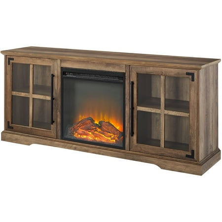 

Pemberly Row 60 2-Door LED Electric Fireplace Insert Console in Rustic Oak