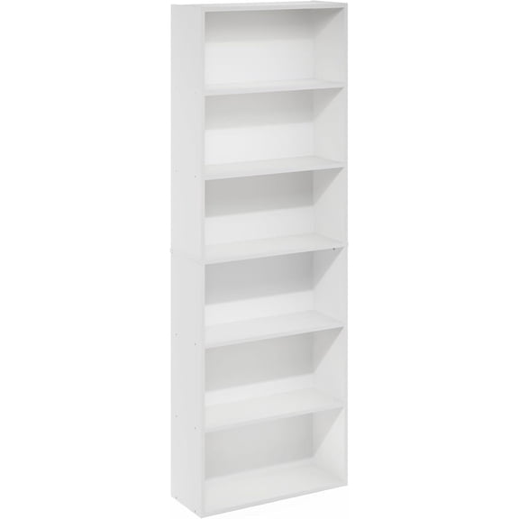 FurniFact White Wooden Book Shelf with Six Tiers of Wooden Shelves for Home Storage