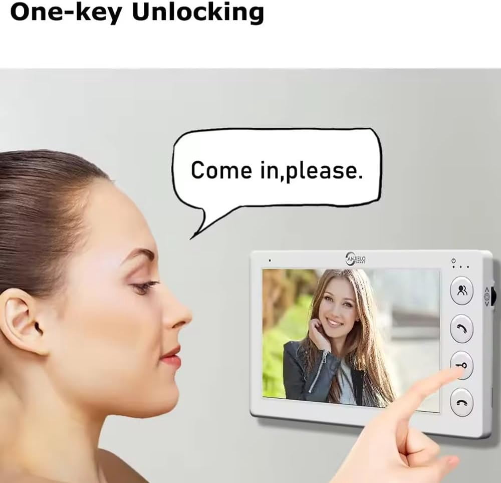 Video Apartment Intercom System,4 Units 7 inch Monitor Wired Video Door Phone Kit,Indoor Outdoor Video Doorbell,ID Keyfobs Unlock,2 Way Audio,6-Screen for Home Apartment
