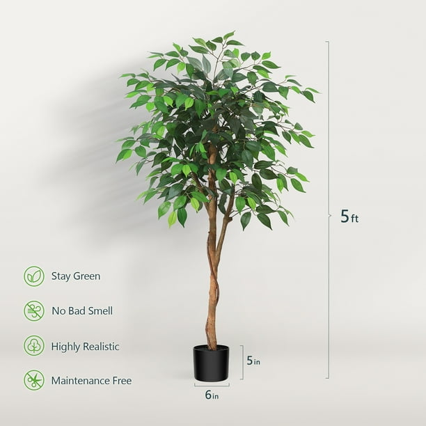 DR.Planzen 5 feet Artificial Ficus Tree, Tall Lifelike Greenery with Natural Wood Trunk for Living Room, office floor and corner decor DR.Planzen 5 feet Artificial Ficus Tree, Tall Lifelike Greenery with Natural Wood Trunk for Living Room, office floor and corner decor - Image 5