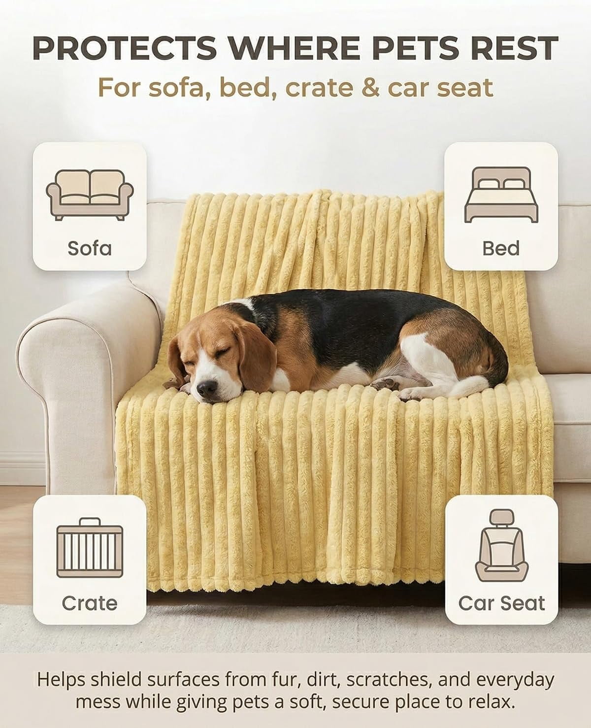 Emotional Support Blanket for Pets, Calming Dog Security Blanket, Soft Rabbit Hair Plush for Kennel, Crate & Sofa(RL Yellow 1 PC)