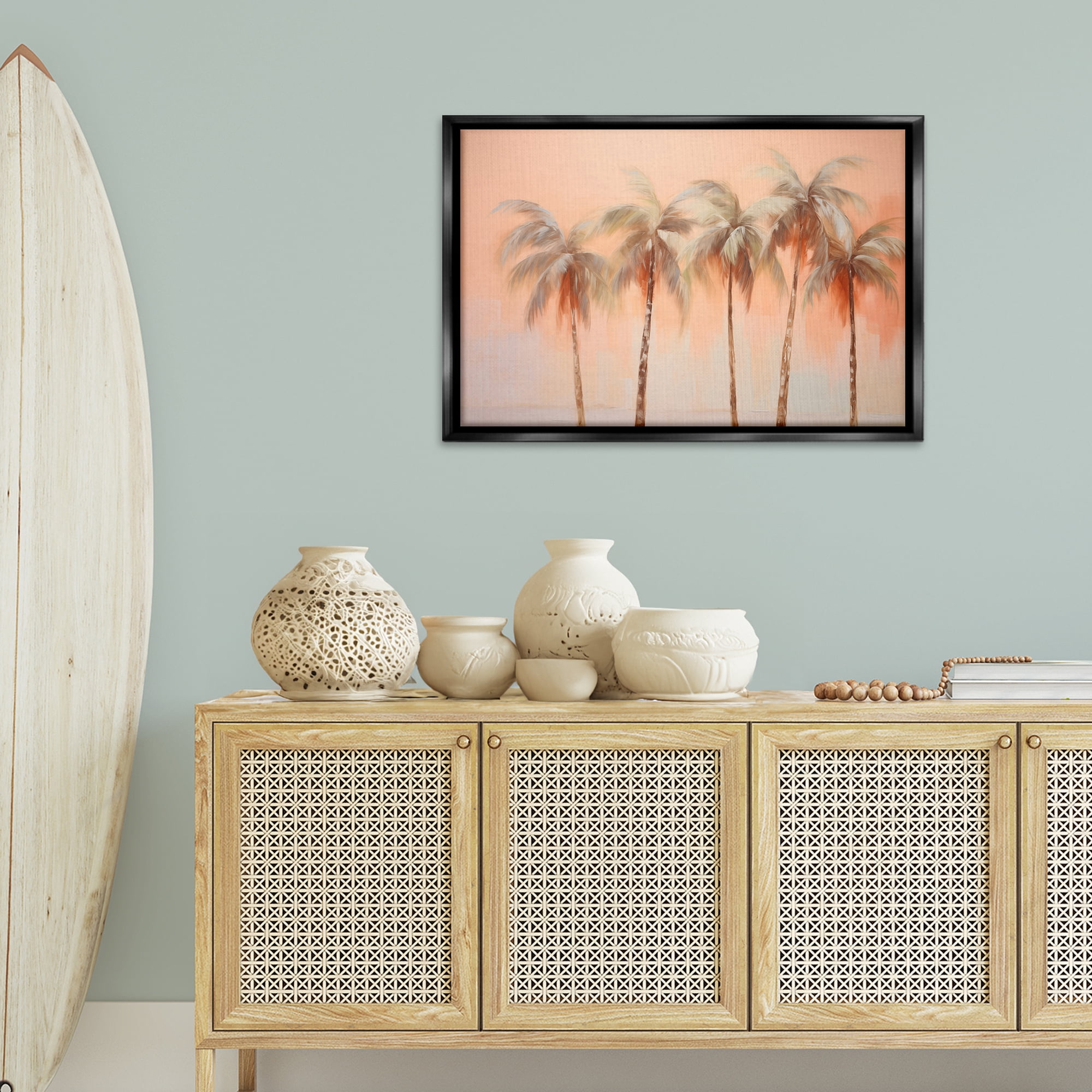 Stupell Industries Soft Palm Tree Lineup Plants & Flowers Painting Black Floater Framed Canvas Art Print Wall Art, 31 x 21