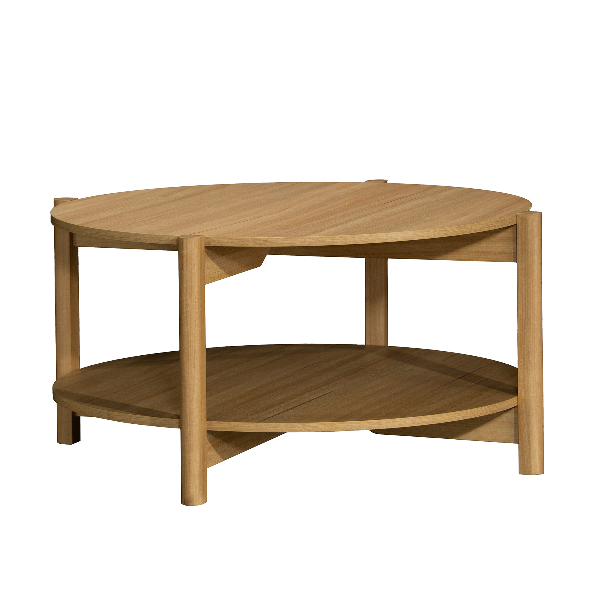 Mainstays Round Modern Dowel Coffee Table, Natural Teak Finish