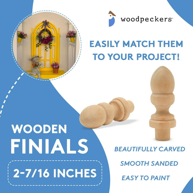 Small Wood Finials, 1-1/2 inch Wooden Finials for Crafting, DIY Décor, and  Wooden Finial Crafts, Pack of 12, by Woodpeckers