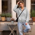 thumbnail image 3 of TQWQT Womens Vintage Washed Zip Up Hoodie Oversized Drop Shoulder Jacket American Casual Kangaroo Pocket Gradient Tie Dye Sweatshirt Loose Fit Long Sleeve Outerwear Streetwear Fashion Tops Gray S, 3 of 5