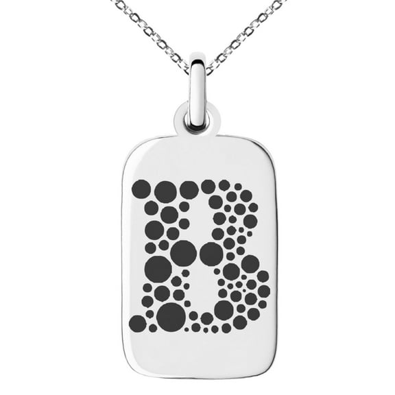 Stainless Steel Letter B Initial Dotted Monogram Engraved Small Rectangle Dog Tag Charm Pendant Necklace