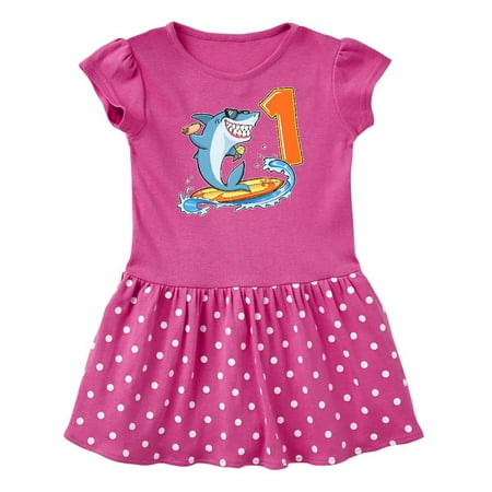 

Inktastic First Birthday Surfing Shark with Hot Dog and Ice Cream Gift Baby Girl Dress