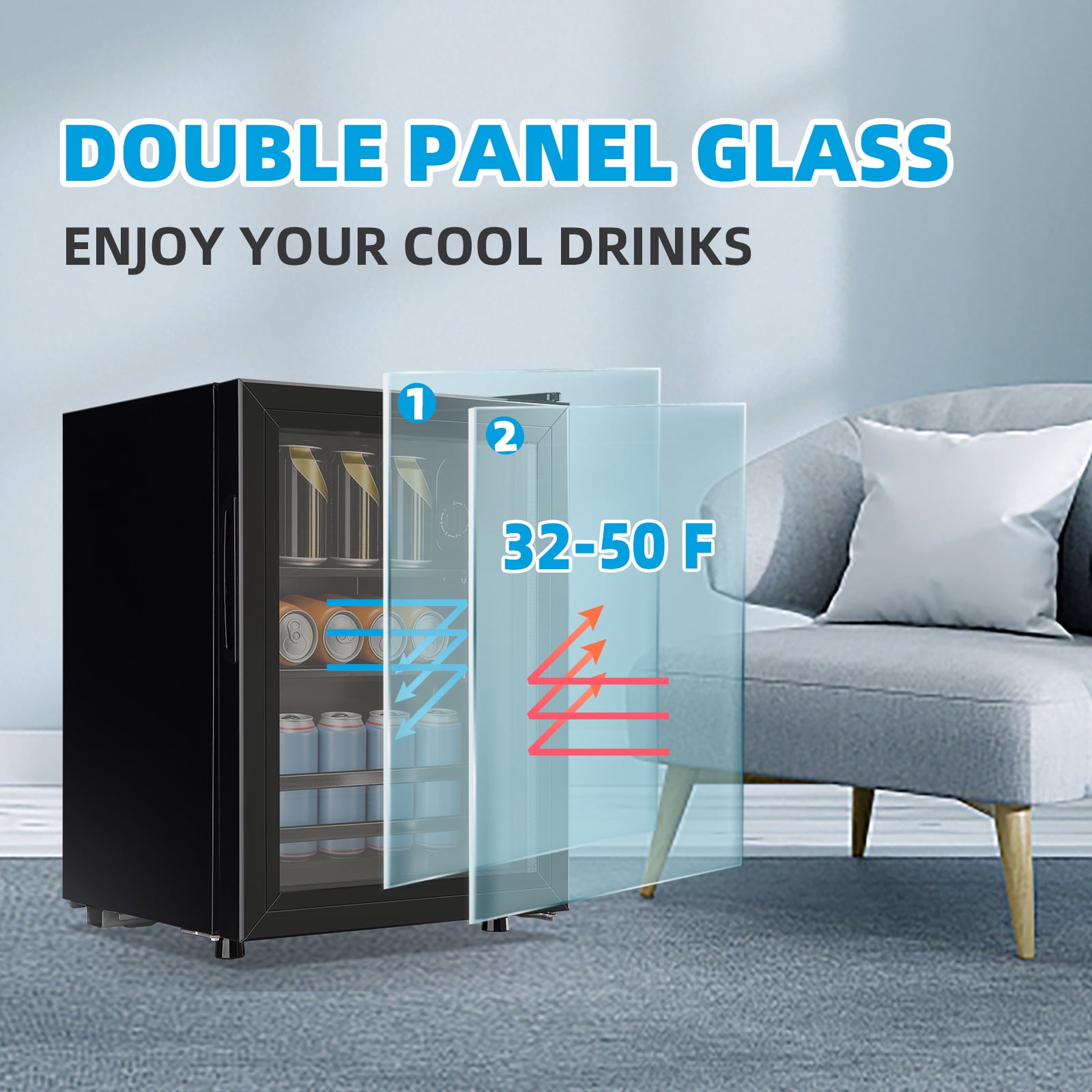 TACOOL 45Cans Mini Beverage Refrigerator Cooler, Mini Fridge with Glass Door 7 Temperature Setting for Home/Bar/Office