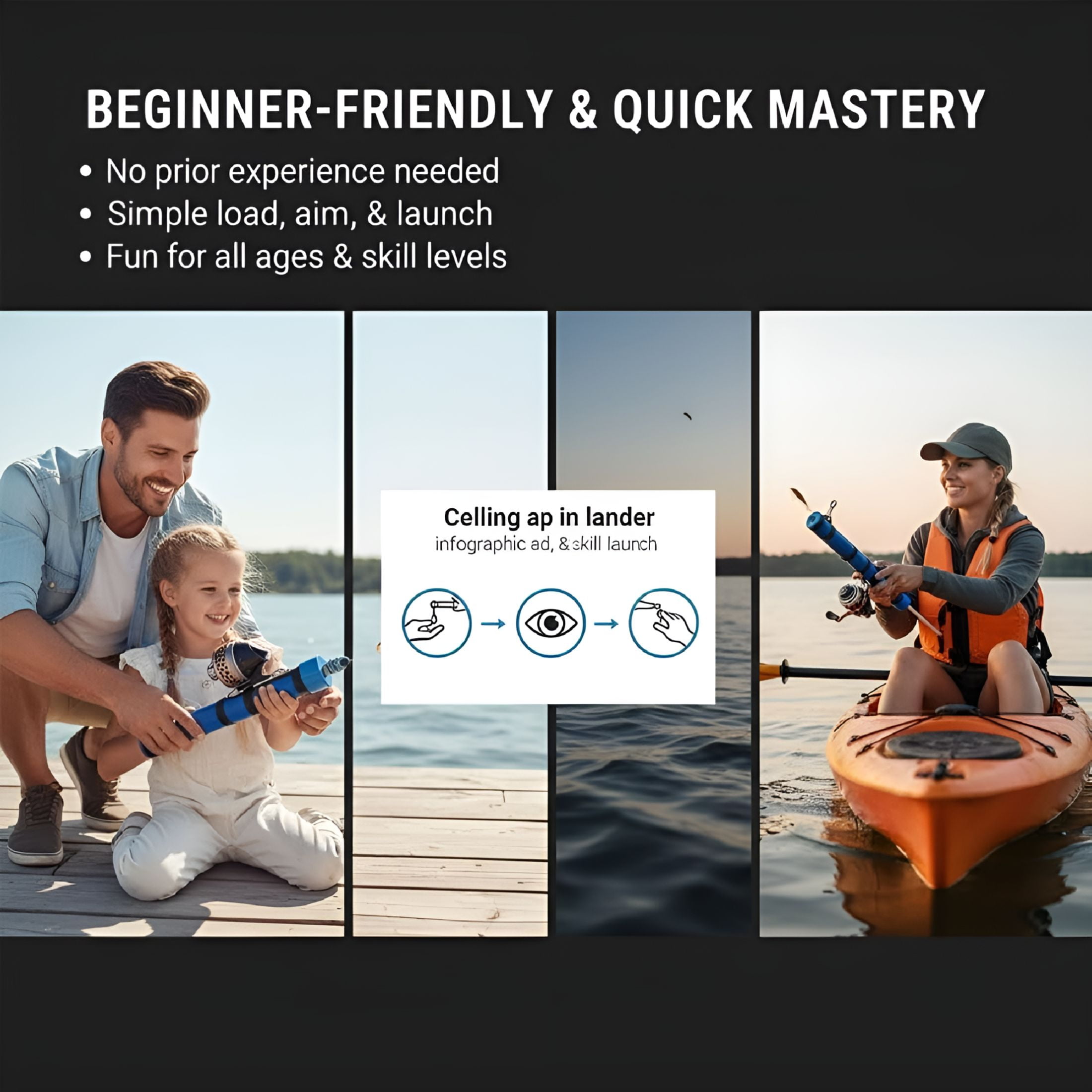 BESTSKY Fishing Catapult Rod with Interchangeable Handle,38cm Portable Travel Fishing Pole,Catapult Lure System for Saltwater & Freshwater,Compact Design Ideal for Travel,Gift for Anglers