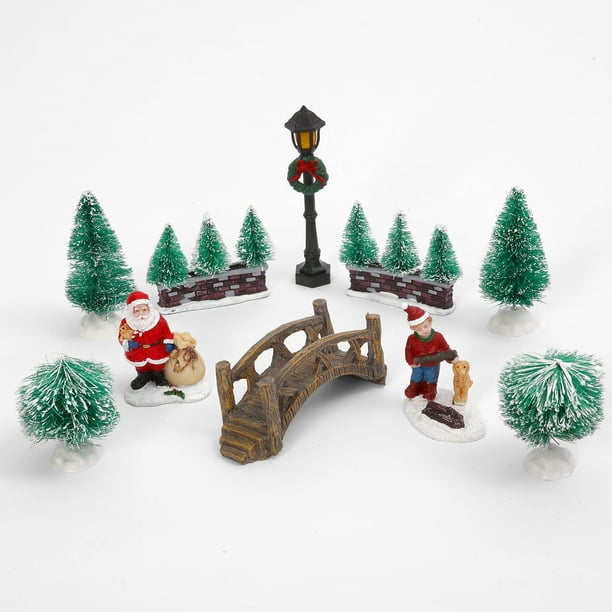 Holiday 10pc Winter Village Town Miniature Figurines Accessories