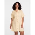 thumbnail image 2 of Time and Tru Women's Linen Blend Pleated Mini Shirtdress with Short Sleeves, Sizes XS-XXXL, 2 of 6