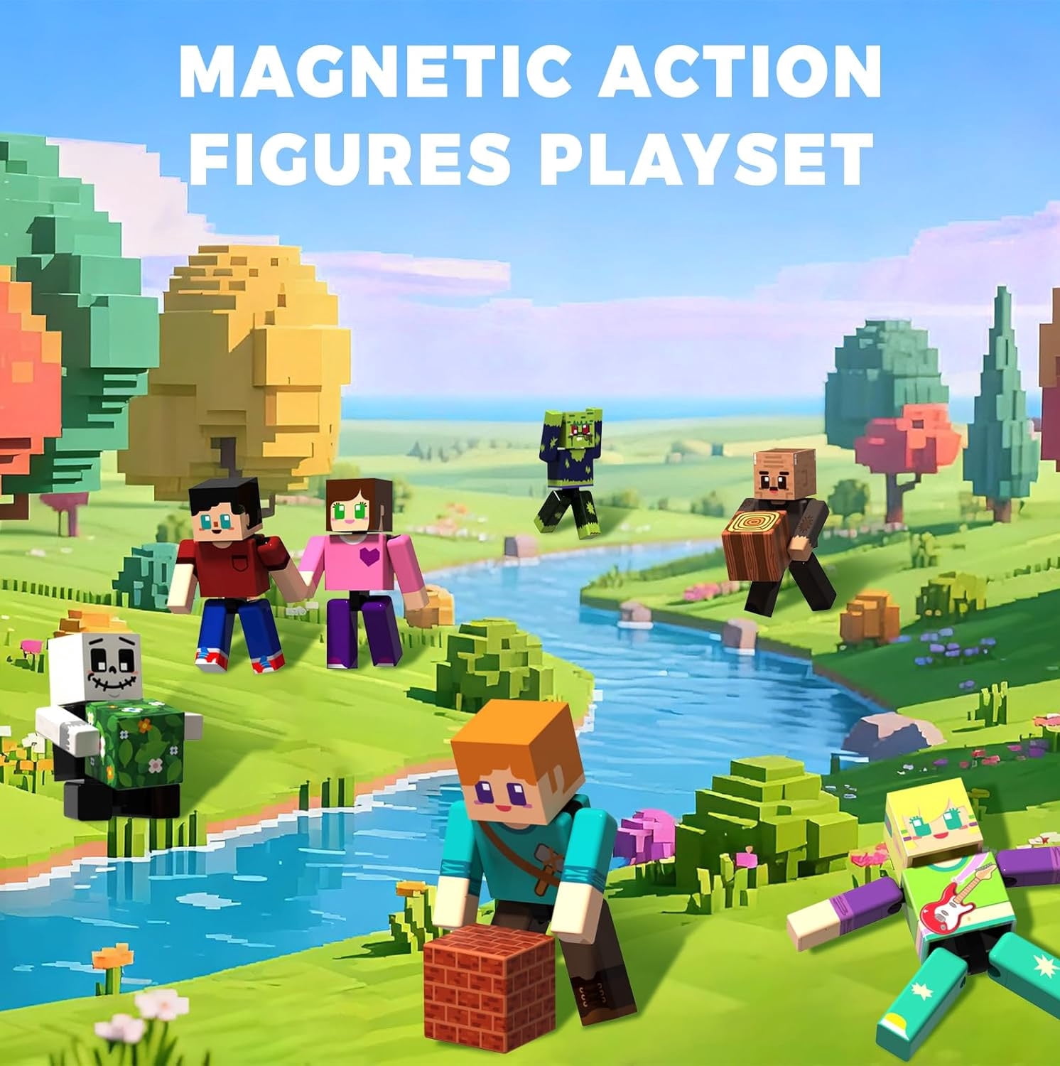 Annexfun 20 Pcs Magnetic Action Figures Playset - Magnetic Building Blocks, Magnet Cubes and Rotatable Figures Character Toys for Kids, STEM Toys, Christmas Birthday Gift for 3+ Year Old Boys Girls