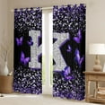 thumbnail image 3 of Feelyou Fashion Monogrammed K Black Out Curtains, Bling Butterfly Animal Curtains Pack of 2 (42x63 Each), Black Purple Sequin Print Bedroom Curtains, Living Room Curtains Decor, 3 of 7