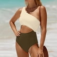 thumbnail image 4 of Women's One Piece Swimsuit One Shoulder Bathing Suit Cutout Tummy Control Swimwear Beige 2XL, 4 of 5