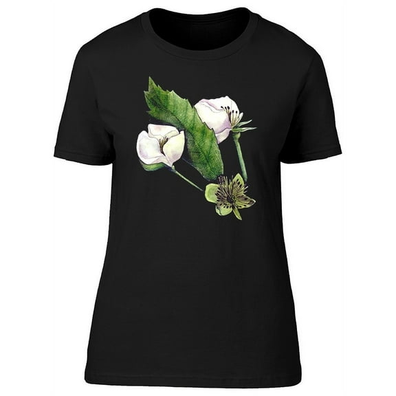 Cute White Flowers Sketch T-Shirt Women -Image by Shutterstock, Female Medium