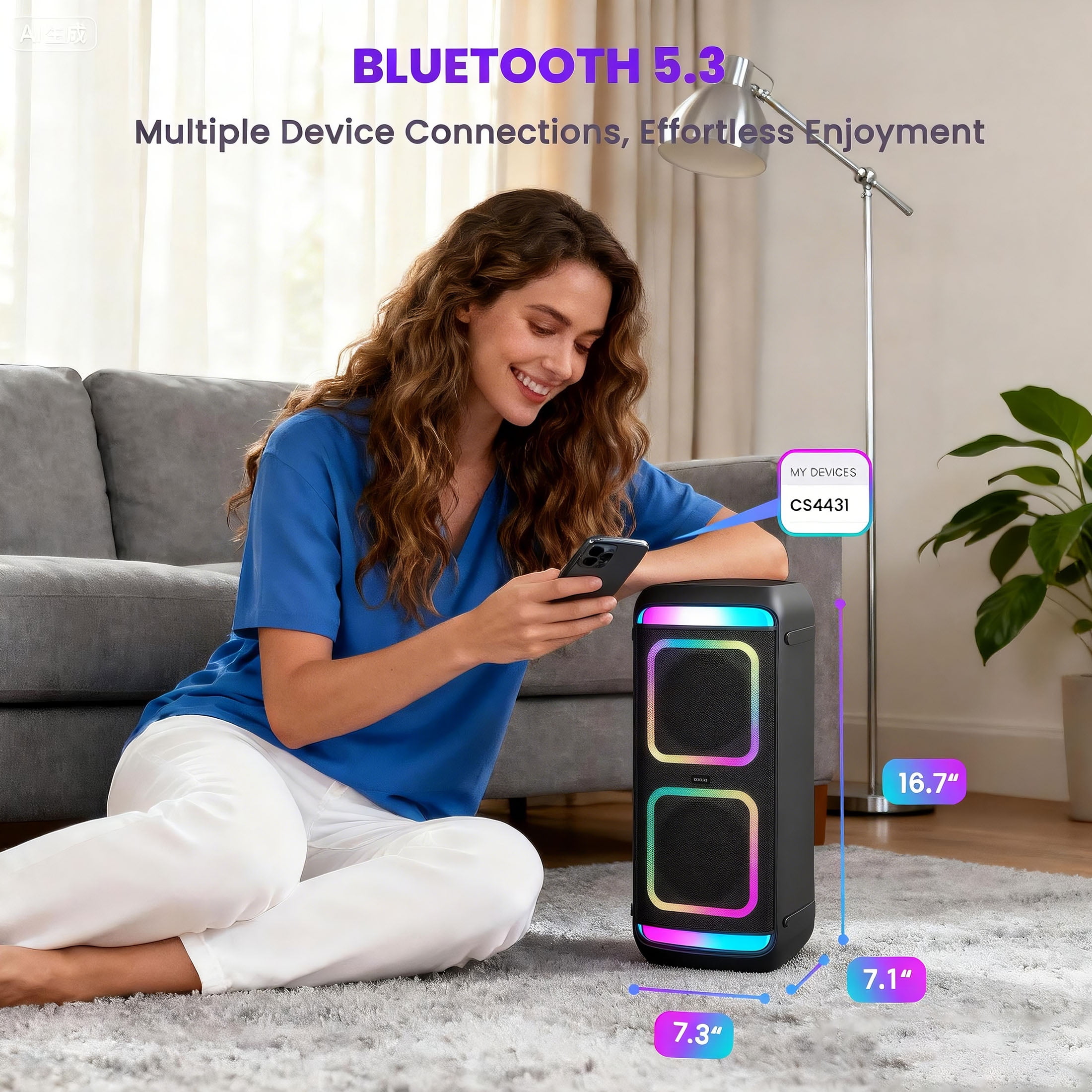 16.73" Karaoke Machine for Adult & Kids, Home Karaoke System with Microphone, Portable Bluetooth Party Speaker, Christmas Birthday Gifts
