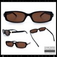 thumbnail image 2 of SA106 Womens Slim Retro Mod Narrow Rectangle Sunglasses Gold-Tone Temple Hinge / Black Frame - Brown Lens, 2 of 7